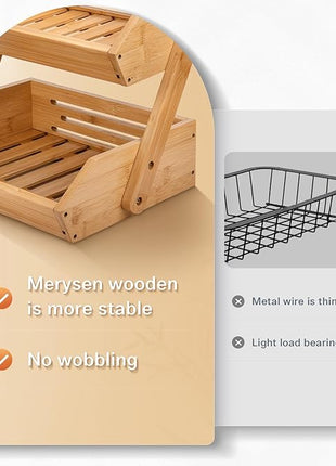 2 Tier Fruit Basket For Kitchen- Bamboo Fruit and Vegetable Storage Bowl Stand For Kitchen Countertop, , Produce Basket Fruit Holder for Potato, Onion, Bread, Snack Storage