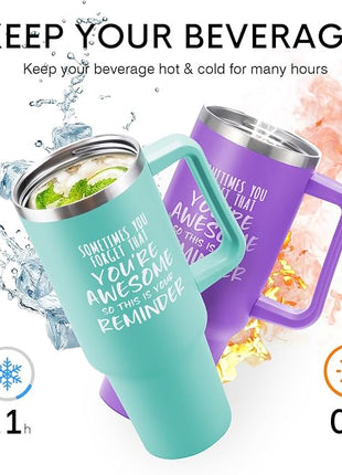 NOWWISH Gifts for Women, Birthday Inspirational Thank You GIfts for Women Mom Wife with this Funny Tumbler, 40 oz Tumbler with Handle and Straw - Green