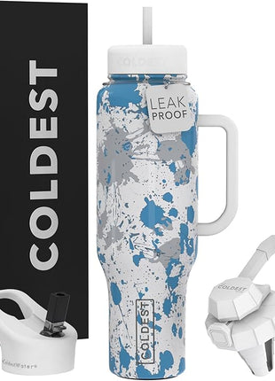 Coldest Tumbler with Handle and Straw - 100% Leak Proof Insulated Tumbler with Lid and Straw (3 Lids) - Stainless Steel Tumblers for Women & Men - Cup Holder Friendly Base, 46 oz (Cloud Matter)