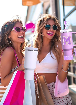 Mity rain 6PCS Cup Accessories Set for Stanley Cup 30oz 40oz tumbler with handle, Including Silicone Straw Topper Cover Cap and Boot, Spill Proof Stopper, Handle Charm, Initials Sticker (Letter M)