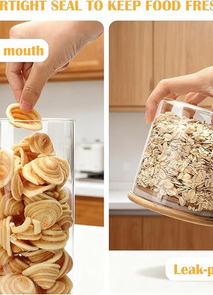 Airtight Glass Jars with Bamboo Lids, Glass Food Storage Containers Set - Set of 5 Kitchen Canisters for Sugar, Candy, Cookie, Rice and Spice Jars