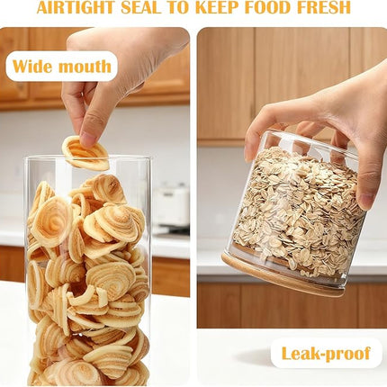 Airtight Glass Jars with Bamboo Lids, Glass Food Storage Containers Set - Set of 5 Kitchen Canisters for Sugar, Candy, Cookie, Rice and Spice Jars