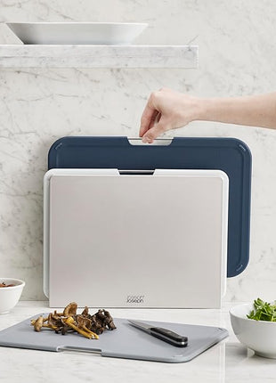 Joseph Joseph Nest Large 3-Piece Color coded Cutting Board Set with Storage Stand, Large - Grey