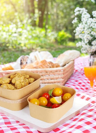 50 Sets 17oz Disposable Kraft Paper Bowls with Lids, Rectangle Paper Food Containers with Lids, Salad Bowls for Hot/Cold Food, Soup, Meal Prep, Ice Cream, Takeout, Party Supplies(500ml)