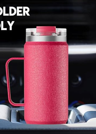 Meoky 40oz Tumbler with Handle, Stainless Steel Travel Mug with 2-in-1 Straw and Sip Lid, Vacuum Insulated Coffee Mug, 100% Leak Proof, Keeps Cold for 34 Hours or Hot for 10 Hours (Ruby)