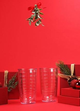 Tervis Clear & Colorful Tabletop Made in USA Double Walled Insulated Tumbler Travel Cup Keeps Drinks Cold & Hot, 16oz - 2pk, Clear