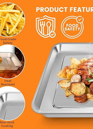 Air Fryer Baking Pan for Nuwave Bravo 12 in 1 21 Qt Air Fryer Toaster Oven, 11.2'' * 10.5'' Air Fryer Grill Pan Grill Plate Crisper Plate Rack Parts Accessories Tray, Stainless Steel