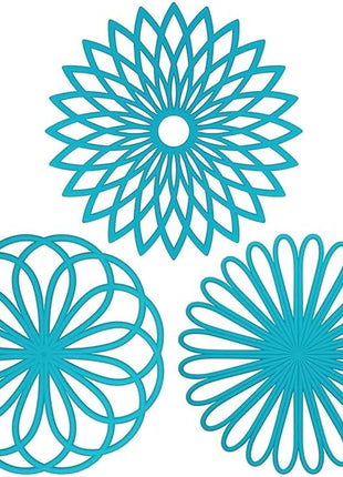 ME.FAN Silicone Trivet Mat - Kitchen Hot Pads for Pots & Dish - Insulated Teapot Trivet - Flexible, Durable, Non-Slip Large Coasters 3 Set Light Blue