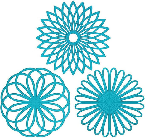 ME.FAN Silicone Trivet Mat - Kitchen Hot Pads for Pots & Dish - Insulated Teapot Trivet - Flexible, Durable, Non-Slip Large Coasters 3 Set Light Blue