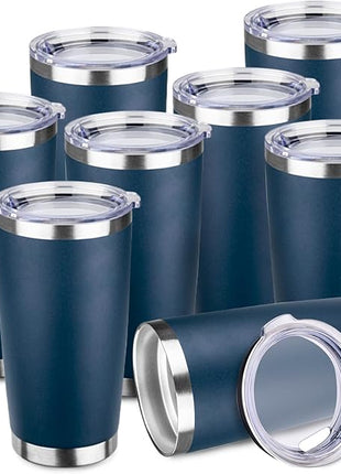 StarSpeed 20oz Tumbler Bulk with Lid, Stainless Steel Insulated Tumblers Double Wall Vacuum Insulated Travel Mug, Powder Coated Coffee Cups for Hot and Cold Drinks(Navy Blue,8)