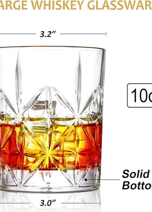Whiskey Glass, Whiskey Glass Set of 4, Veecom 10 oz Thick Bottom Old Fashioned Whiskey Glasses for Men, Premium Whiskey Gifts for Bourbon, Scotch, Cocktail(Glass Set 4)