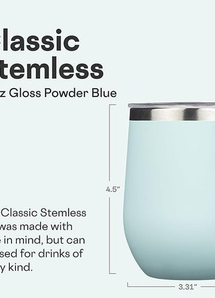 Corkcicle Stemless Wine Tumbler - Keeps Drinks Cold for 6 Hours - Triple-Insulated Stainless Steel - Non-Slip Base - Summer Drinkware Gift - Keeps Drinks Ice Cold - 12 oz - Gloss Powder Blue