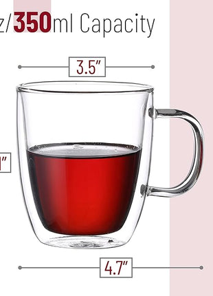 BTaT- Double Wall Glass Coffee Mugs, 12 oz, Set of 4, Clear Latte Cups, Insulated, Christmas Gifts