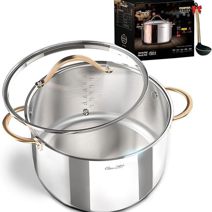 8 Quart Stock Pot, 3 Ply Whole Clad Stainless Steel Stock Pot, 8 QT Cooking Pot with Lid, Induction Pot for Cooking, 18/10 Stainless Steel Cookware Stockpots Oven, Gas and Dishwasher Safe