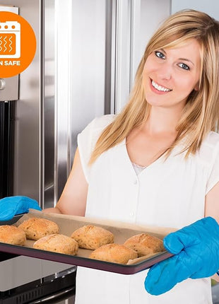 NutriChef 8-Piece Nonstick Stackable Bakeware Set - PFOA, PFOS, PTFE Free Baking Pan Set w/Non-Stick Coating, 450°F Oven Safe, Round Cake, Loaf, Muffin, Wide/Square Pans, Cookie Sheet (Plum)