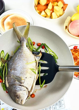 5Pcs Silicone Spatula Heat Resistant Long Large Spatulas Set for Nonstick Cookware, Rubber Pancake Fish Turner Spatula for Kitchen Use Silicone Cooking Kitchen Utensils Set Black