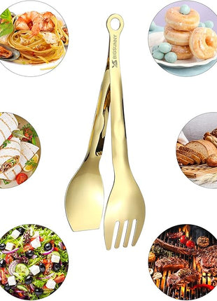 MSY BIGSUNNY Kitchen Tongs Cooking Tong - Stainless Steel Food Serving Tongs Set of 2(Gold, 9 inch)