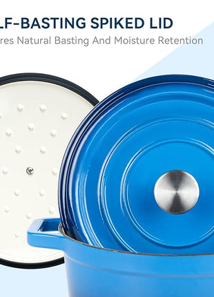 Miereirl 6.5 Quart Enameled Dutch Oven Pot with Lid, Cast Iron Dutch Oven with Dual Handles for Bread Baking, Cooking, Non-stick Enamel Coated Cookware (Dark Blue)