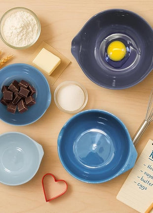 Glad Mixing Bowls with Pour Spout, Set of 4 - Nesting Plastic Bowls (1.2qt, 1.9qt, 2.8qt, and 3qt with Handle) - Non Slip Base, Dishwasher Safe Kitchen Cooking and Baking Supplies, Blue