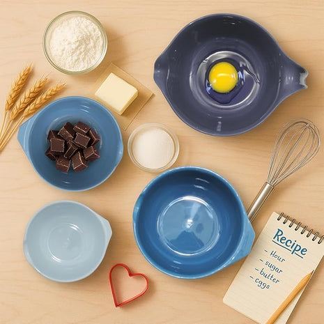 Glad Mixing Bowls with Pour Spout, Set of 4 - Nesting Plastic Bowls (1.2qt, 1.9qt, 2.8qt, and 3qt with Handle) - Non Slip Base, Dishwasher Safe Kitchen Cooking and Baking Supplies, Blue