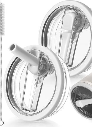 2 Pack Leak Proof Lid for 30oz Stanley H2.0 Quencher,No Spill Flip Straw Lid Replacement for Stanley Cup Accessories 30 oz Tumbler Lid Replacement Straw Cover Cap for Stanley Lids(White,White)