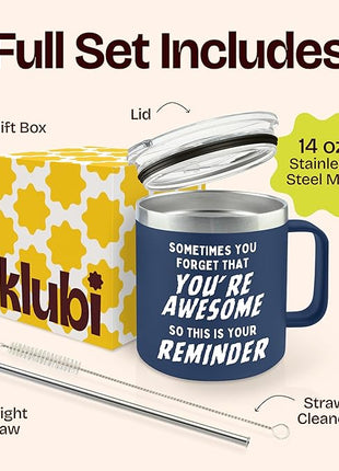 Christmas Dad Gifts Cup - Sometimes You Forget Your Awesome Present Navy 14oz Motivational Coffee Tumbler Christmas Idea for Boyfriend, Husband, Dad Inspirational Mugs Gift for Men Who Have Everything