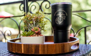 Military Gift Shop USMC 30 oz Coffee Travel Mug | Double Wall Vacuum Insulated Coffee Tumbler | Stainless Steel Coffee Mug With Lid & Straw USMC 30oz Tumbler