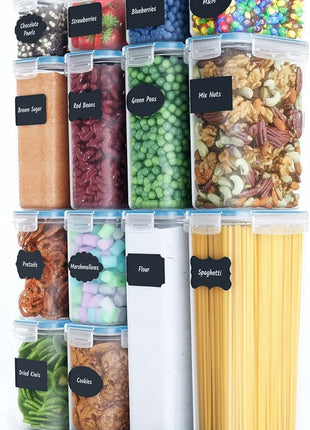 Airtight Food Storage Containers Set with Lids For Kitchen Organization 14 Pack - BPA Free Food Canisters With Labels, Marker & Spoon Set For Pantry Organization And Storage - Royal Blue