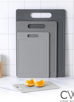 COOK WITH COLOR Non-Slip Cutting Board Set – Kitchen Essentials with Easy Grip Handle for Meat, Veggies, and Fruits, 4 Cutting Boards, Gray-New