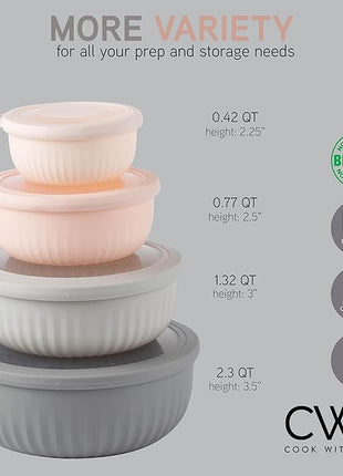 COOK WITH COLOR Prep Bowls with Lids- Wide and Deep Nesting Plastic Small Mixing Bowl Set with Lids, 8 Piece Set - Wide Bowls, Grey/Pink