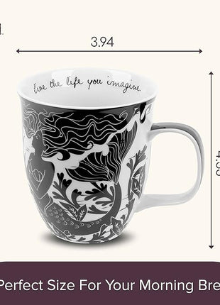 Karma Gifts 16 oz Black and White Boho Mug Mermaid - Cute Coffee and Tea Mug - Ceramic Coffee Mugs for Women and Men