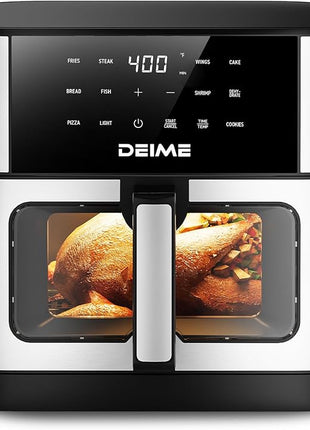 DEIME Air Fryer 10.2 QT Oilless 1700W Large Capacity Oven Air Fryers Healthy Cooker with 10 Preset, Large AirFryer for Families Visual Cooking Window, Non-Stick Basket, Included Recipe