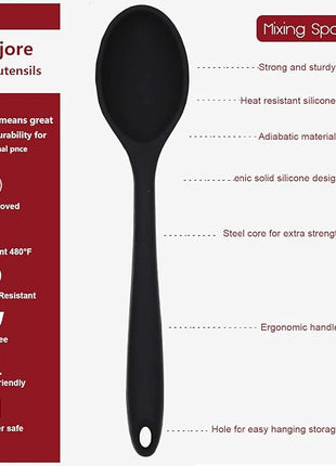 2 Pcs Silicone Spoons for Cooking Heat Resistant, Hygienic Design Cooking Utensi Mixing Spoons for Kitchen Cooking Baking Stirring Mixing Tools (Black and Red)