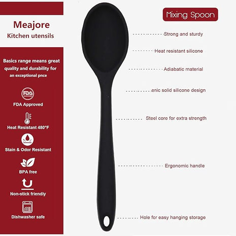 2 Pcs Silicone Spoons for Cooking Heat Resistant, Hygienic Design Cooking Utensi Mixing Spoons for Kitchen Cooking Baking Stirring Mixing Tools (Black and Red)