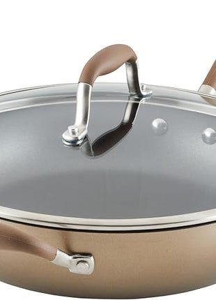Anolon Advanced Hard Anodized Nonstick Deep Frying Pan/Skillet with Lid, 12 Inch, Aluminum, Bronze