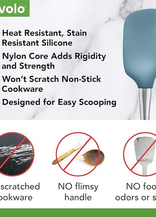 Tovolo Flex-Core Stainless Steel Handled Spoonula, Silicone Spoon Spatula Head With Ergonomic Grip Stainless Steel Handle, Dishwasher-Safe Kitchen Utensil