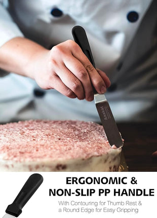 Anaeat Icing Spatula, 3 Pieces Professional Angled Offset Frosting Spatulas with 6", 8", 10" Stainless Steel Blades & 4 Pack Cake Smoother Scraper for Cake Decorating, Baking & Pastry (Set of 7)