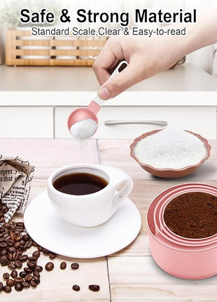 Measuring Cups and Spoons Set, 10 Pieces Nesting Measure Tools, Kitchen Essentials Gadgets with Stainless Steel Handle for Dry & Liquid Ingredient, Pink