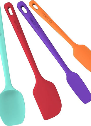 4 Pieces Silicone Spatula Set, Food Grade Rubber Spatula, Upgrade Strong Handle with Ergonomic Grip, Heat Resistant for Nonstick Cookware, Cooking