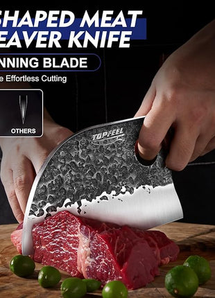 3PCS Butcher Knife Set, Hand Forged Serbian Chef Knives & Meat Cleaver & Viking Knives, Meat Cutting Kitchen Knife Set for Home, Outdoor Cooking, Camping BBQ Gift Idea Men