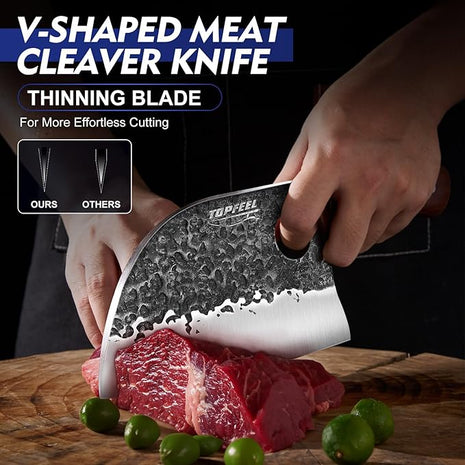 3PCS Butcher Knife Set, Hand Forged Serbian Chef Knives & Meat Cleaver & Viking Knives, Meat Cutting Kitchen Knife Set for Home, Outdoor Cooking, Camping BBQ Gift Idea Men