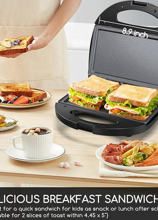 Aigostar Sandwich Maker with Non-stick Deep Grid Surface for Egg, Ham, Steaks Compact Electric Grill Tostadora de Pan Black, ETL Certificated, Roy