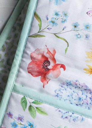 Maison d' Hermine Double Oven Mitts 100% Cotton 7"x35" Double Oven Mitt Heat Resistant BBQ Cooking Gloves with Loop, Baking, Grilling, Home, Kitchen, Handling Hot Pans Spring Summer (Just Floral).