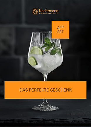 Nachtmann Celebration Gin & Tonic Glasses – Set of 4 Lead-Free 22.5 oz Large Crystal Goblets with Vertical Contour Detailing, Refined Stemware for Cocktails, Entertaining, Parties, Home Bars