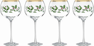 Lenox Drinkware, Holiday 4-Piece Wine Balloon Glass Set, Set Of 4, 16 Oz Capacity, Made From Glass, Festive Red Christmas Design, Hand Wash Only, Christmas Decorations, Winter Decor (4 Piece)