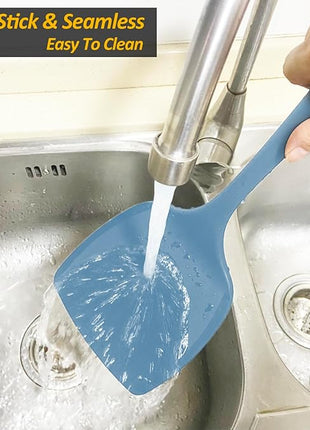 Silicone Pancake Spatula Turner with Lengthened Handle& Seamless Design, Heat Resistant Cooking Spatulas for Nonstick Cookware, Large Flexible Kitchen Utensils, Flipper for Egg, Pancake, Starry Blue