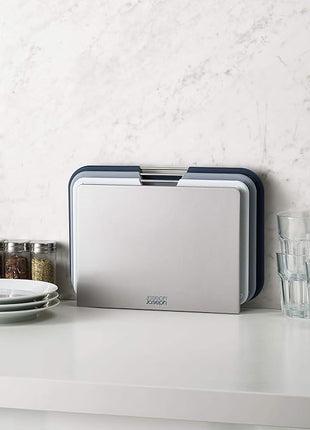 Joseph Joseph Nest 3 Piece Color Coded Cutting Board Set With Storage Stand, Regular - Grey/Blue