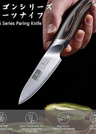 HOSHANHO 3.75 inch Paring Knife, Japanese High Carbon Stainless Steel Small Kitchen Knives, Ultra Sharp Fruit Knife with Ergonomic Pakkawood Handle