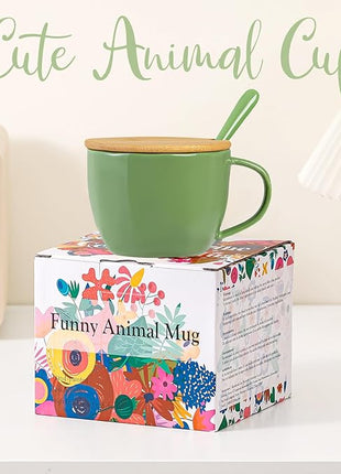 Squirrel Gifts for Women Men Cute Squirrel Ceramic Mug Hidden 3D Animal Inside Unqiue Coffee Mug Tea Cup with Lid Spoon Cool Stuff Home Decor Christmas Birthday Gifts for Her Friends Sisters Besties