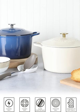 MARTHA STEWART Gatwick 7-Quart Enamel Cast Iron Dutch Oven Pot with Lid – Classic Blue – Durable Heavy-Duty Dutch Oven for Slow Cooking, Braising & Baking